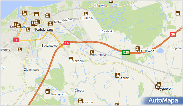 mapa Stramnica gmina Kołobrzeg, Stramnica gmina Kołobrzeg na mapie Targeo