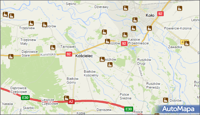 mapa Straszków gmina Kościelec, Straszków gmina Kościelec na mapie Targeo