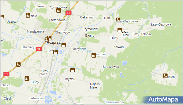 mapa Straszów gmina Rozprza, Straszów gmina Rozprza na mapie Targeo