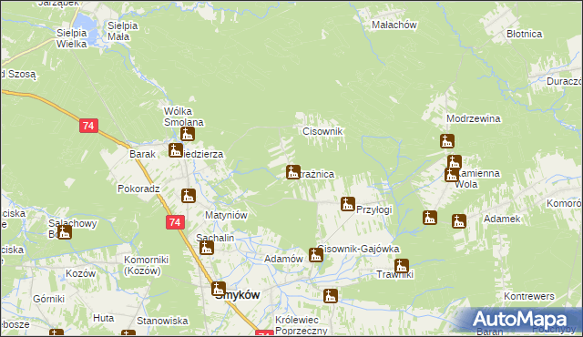 mapa Strażnica gmina Smyków, Strażnica gmina Smyków na mapie Targeo