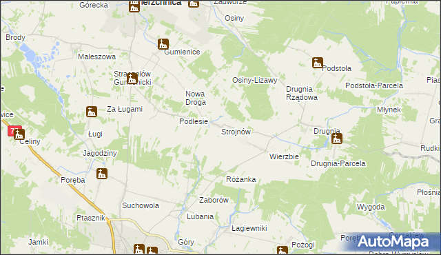 mapa Strojnów gmina Pierzchnica, Strojnów gmina Pierzchnica na mapie Targeo