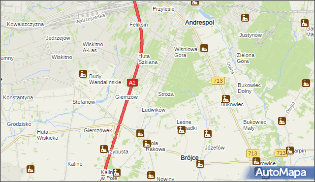 mapa Stróża gmina Andrespol, Stróża gmina Andrespol na mapie Targeo