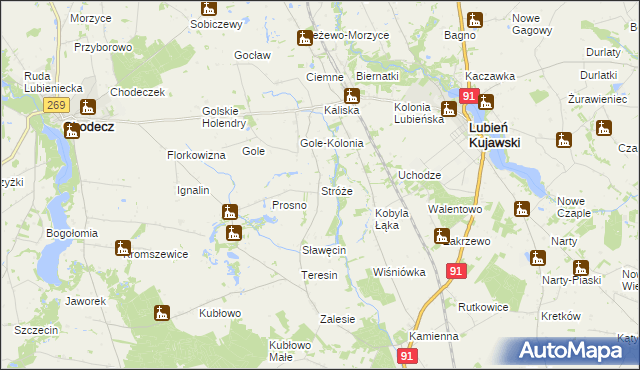 mapa Stróże gmina Lubień Kujawski, Stróże gmina Lubień Kujawski na mapie Targeo