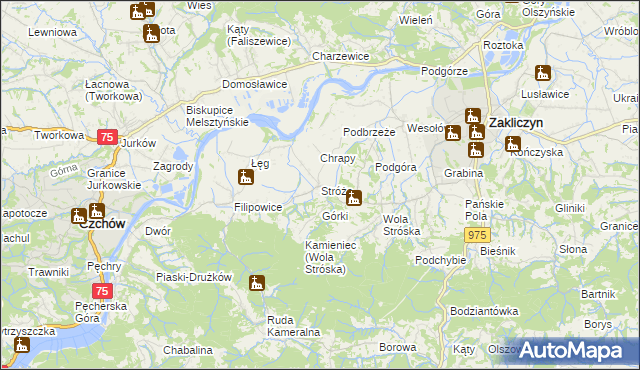 mapa Stróże gmina Zakliczyn, Stróże gmina Zakliczyn na mapie Targeo