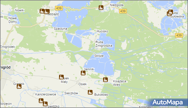 mapa Stróże gmina Żmigród, Stróże gmina Żmigród na mapie Targeo