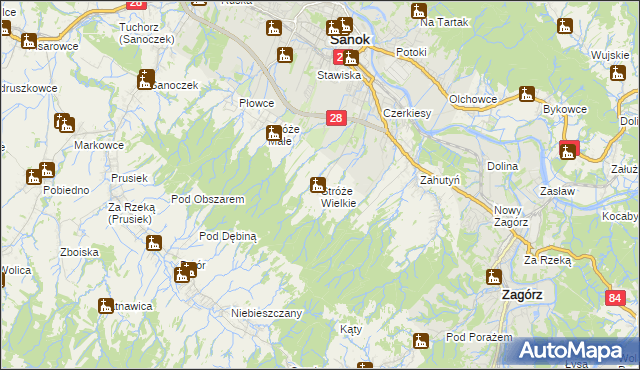 mapa Stróże Wielkie, Stróże Wielkie na mapie Targeo