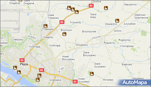 mapa Stróżewko gmina Radzanowo, Stróżewko gmina Radzanowo na mapie Targeo