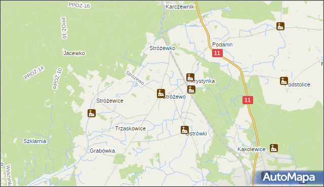 mapa Stróżewo gmina Chodzież, Stróżewo gmina Chodzież na mapie Targeo