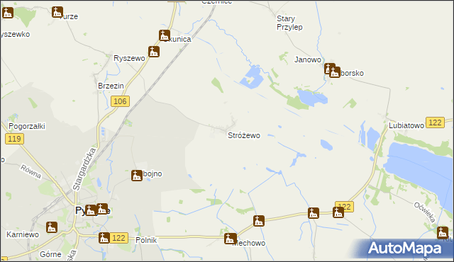 mapa Stróżewo gmina Pyrzyce, Stróżewo gmina Pyrzyce na mapie Targeo