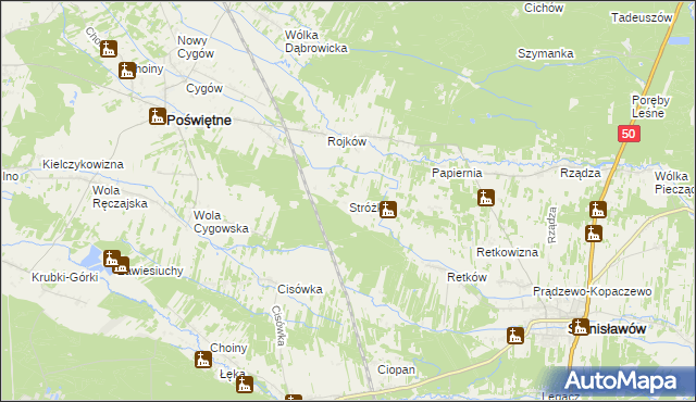 mapa Stróżki gmina Poświętne, Stróżki gmina Poświętne na mapie Targeo