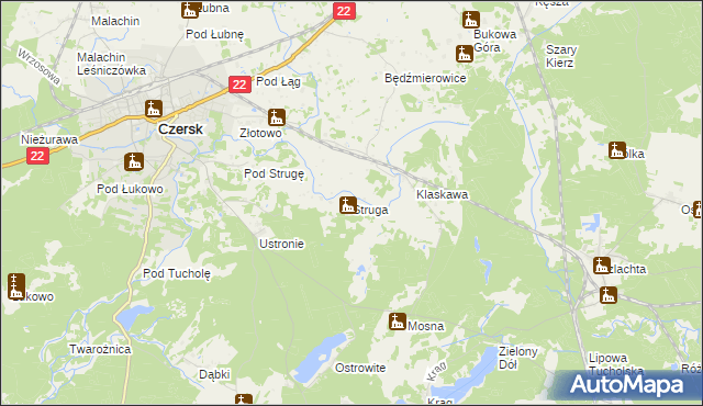 mapa Struga gmina Czersk, Struga gmina Czersk na mapie Targeo