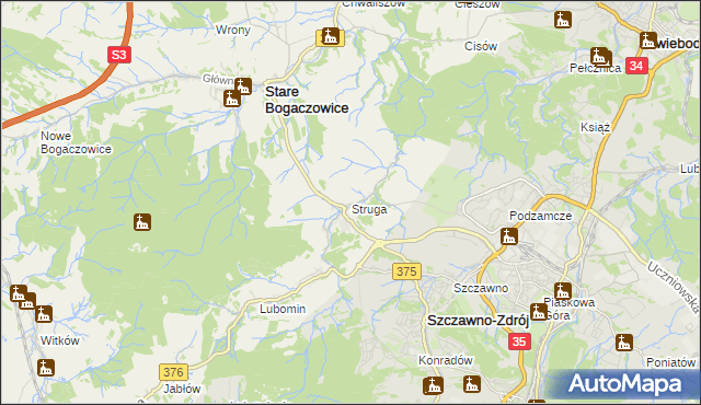 mapa Struga gmina Stare Bogaczowice, Struga gmina Stare Bogaczowice na mapie Targeo