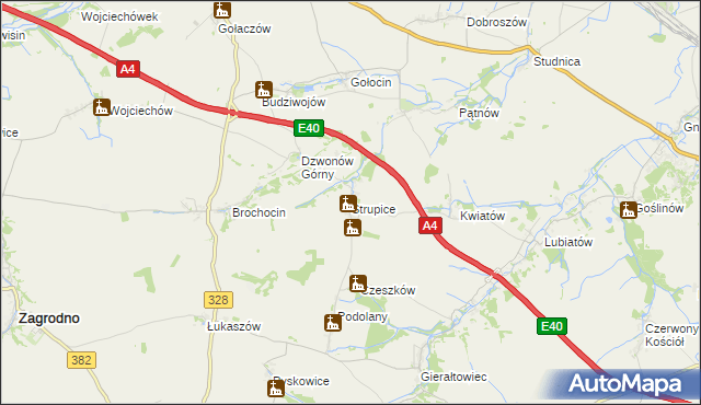 mapa Strupice gmina Chojnów, Strupice gmina Chojnów na mapie Targeo