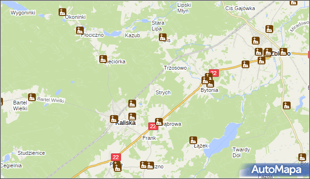 mapa Strych gmina Kaliska, Strych gmina Kaliska na mapie Targeo