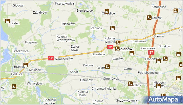 mapa Strzałków gmina Wolanów, Strzałków gmina Wolanów na mapie Targeo