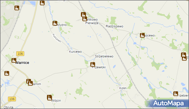 mapa Strzebielewo gmina Dolice, Strzebielewo gmina Dolice na mapie Targeo