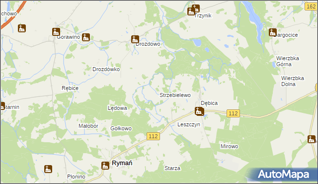 mapa Strzebielewo gmina Rymań, Strzebielewo gmina Rymań na mapie Targeo