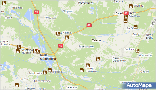 mapa Strzęboszów, Strzęboszów na mapie Targeo
