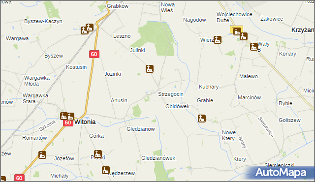 mapa Strzegocin gmina Kutno, Strzegocin gmina Kutno na mapie Targeo