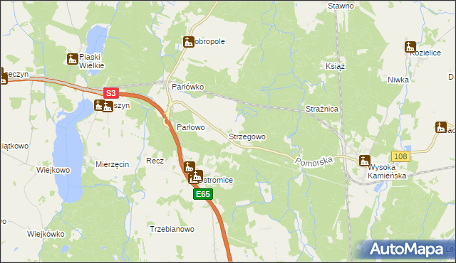 mapa Strzegowo gmina Wolin, Strzegowo gmina Wolin na mapie Targeo