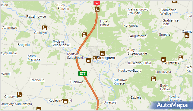 mapa Strzegowo powiat mławski, Strzegowo powiat mławski na mapie Targeo