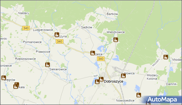 mapa Strzelce gmina Dobroszyce, Strzelce gmina Dobroszyce na mapie Targeo