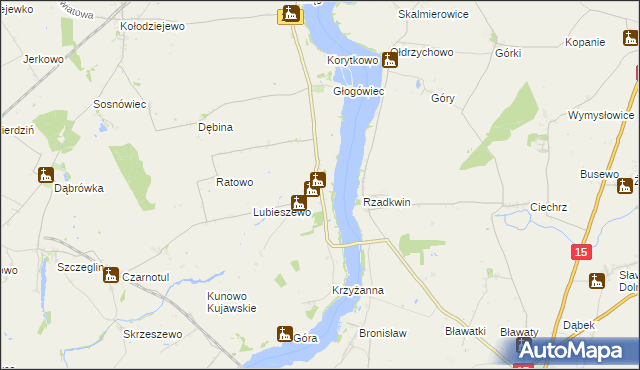 mapa Strzelce gmina Mogilno, Strzelce gmina Mogilno na mapie Targeo