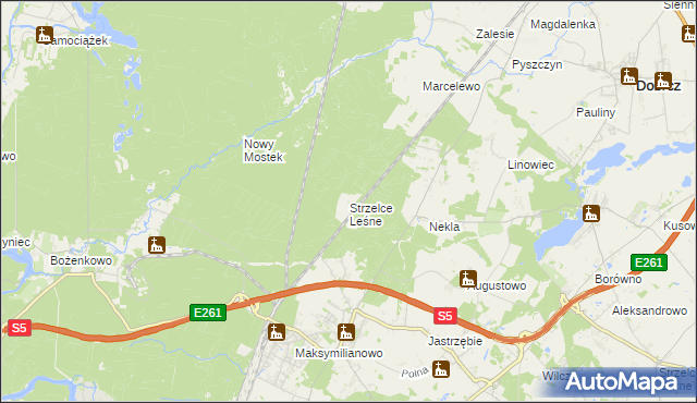 mapa Strzelce Leśne, Strzelce Leśne na mapie Targeo