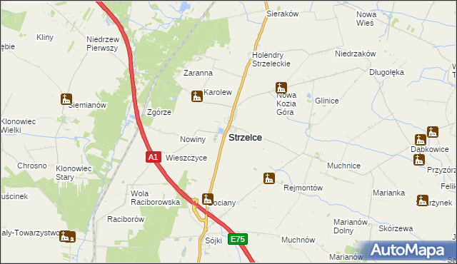 mapa Strzelce powiat kutnowski, Strzelce powiat kutnowski na mapie Targeo