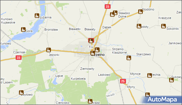 mapa Strzelno powiat mogileński, Strzelno powiat mogileński na mapie Targeo