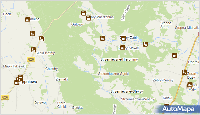 mapa Strzemieczne-Hieronimy, Strzemieczne-Hieronimy na mapie Targeo