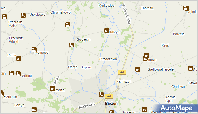 mapa Strzeszewo gmina Bieżuń, Strzeszewo gmina Bieżuń na mapie Targeo