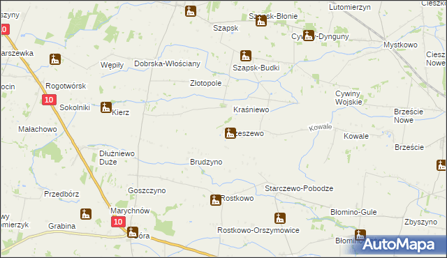 mapa Strzeszewo gmina Staroźreby, Strzeszewo gmina Staroźreby na mapie Targeo