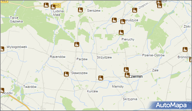 mapa Strzydzew, Strzydzew na mapie Targeo