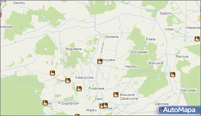 mapa Strzyżew gmina Sieroszewice, Strzyżew gmina Sieroszewice na mapie Targeo