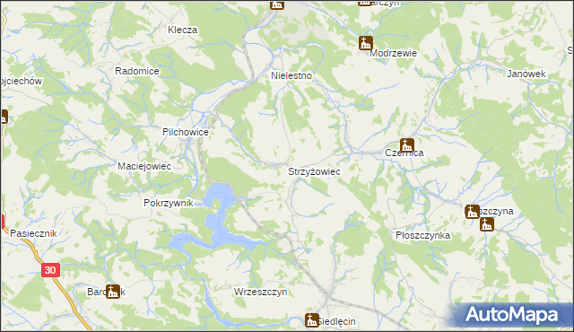 mapa Strzyżowiec gmina Wleń, Strzyżowiec gmina Wleń na mapie Targeo