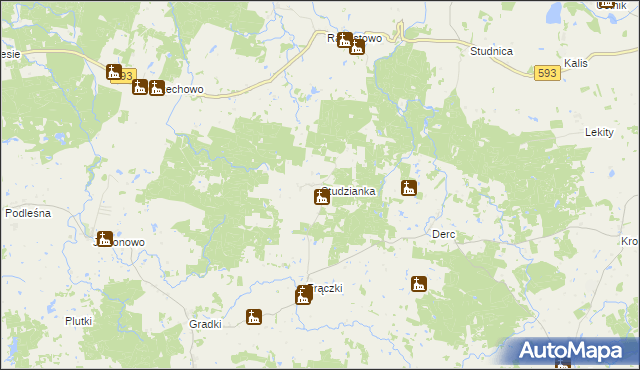 mapa Studzianka gmina Jeziorany, Studzianka gmina Jeziorany na mapie Targeo