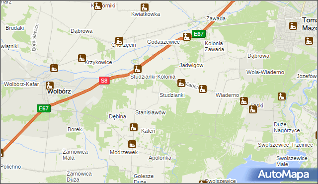 mapa Studzianki gmina Wolbórz, Studzianki gmina Wolbórz na mapie Targeo