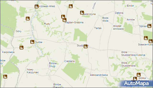 mapa Studzianki gmina Zakrzówek, Studzianki gmina Zakrzówek na mapie Targeo