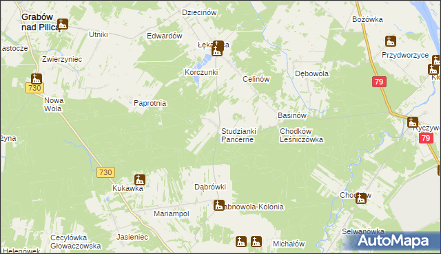 mapa Studzianki Pancerne, Studzianki Pancerne na mapie Targeo