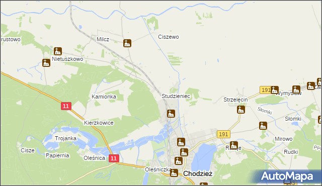 mapa Studzieniec gmina Chodzież, Studzieniec gmina Chodzież na mapie Targeo