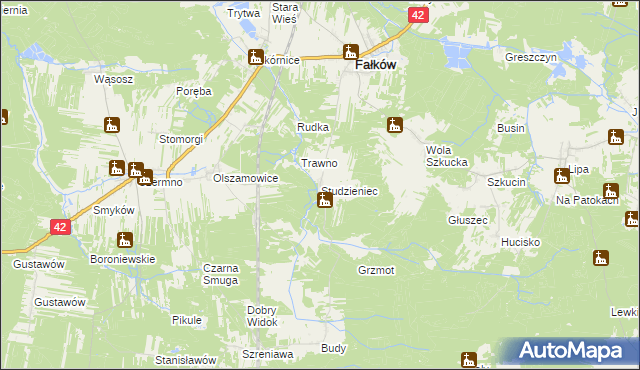 mapa Studzieniec gmina Fałków, Studzieniec gmina Fałków na mapie Targeo