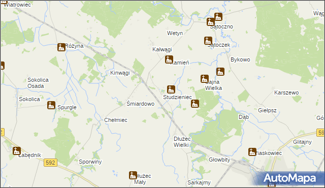 mapa Studzieniec gmina Korsze, Studzieniec gmina Korsze na mapie Targeo