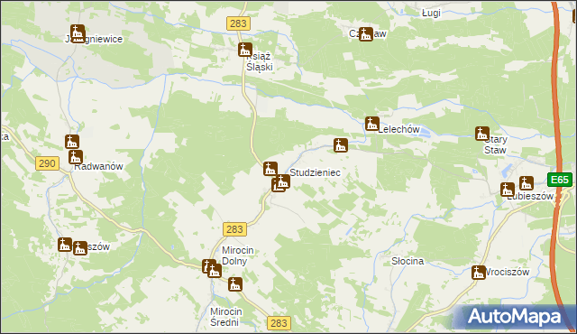 mapa Studzieniec gmina Kożuchów, Studzieniec gmina Kożuchów na mapie Targeo