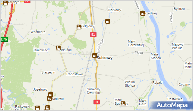 mapa Subkowy, Subkowy na mapie Targeo