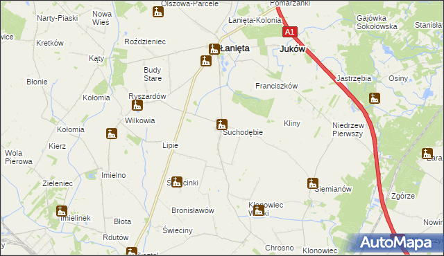 mapa Suchodębie gmina Łanięta, Suchodębie gmina Łanięta na mapie Targeo