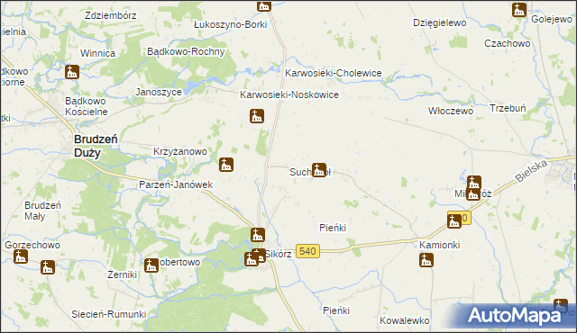 mapa Suchodół gmina Brudzeń Duży, Suchodół gmina Brudzeń Duży na mapie Targeo