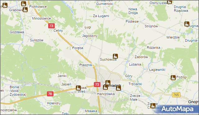 mapa Suchowola gmina Chmielnik, Suchowola gmina Chmielnik na mapie Targeo