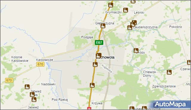 mapa Suchowola powiat sokólski, Suchowola powiat sokólski na mapie Targeo