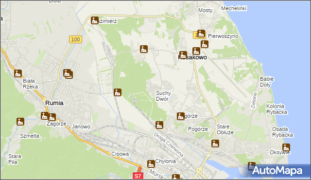 mapa Suchy Dwór gmina Kosakowo, Suchy Dwór gmina Kosakowo na mapie Targeo